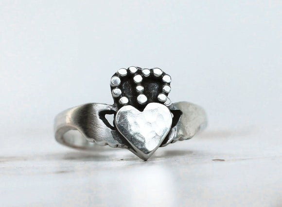 All Silver Handcrafted Modern Claddagh Ring