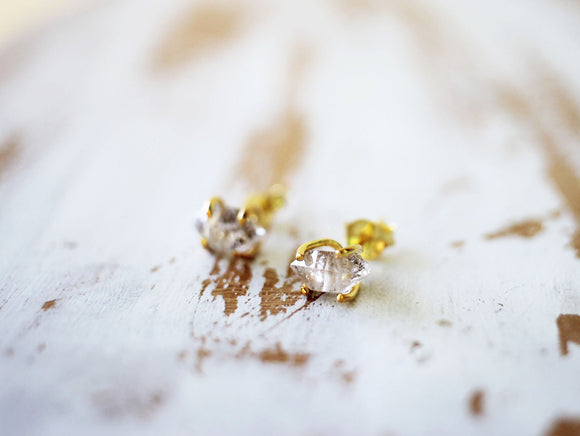 crystal quartz post earrings gold