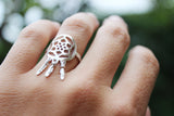 Rebellious Dreamer Dreamcatcher Ring Handcrafted On a Hand