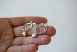 pearl dangle silver earrings double hoop