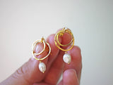 pearl dangle gold earrings double hoop