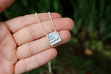 simple silver square personalized quote necklace 